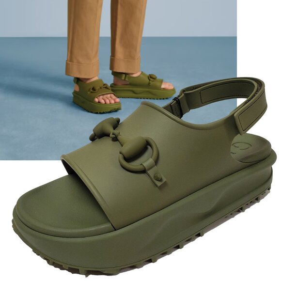 GUCCI SHOES MEN GREEN RUBBER HORSEBIT FLATFORM SANDALS sz 11 / 11.5 - Picture 1 of 16